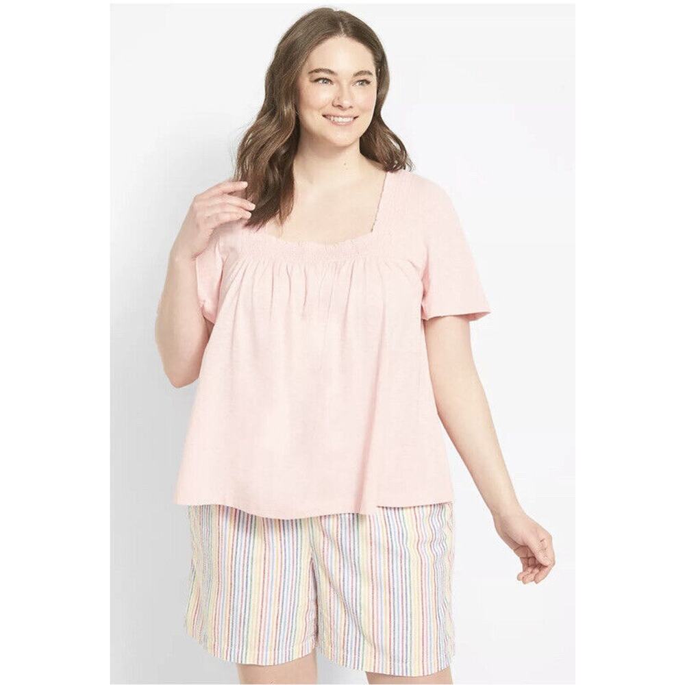 New Lane Bryant Womans Sz 14/16 Blouse Short Sleeve Sz 14/16 Plus Pink Tee NWT